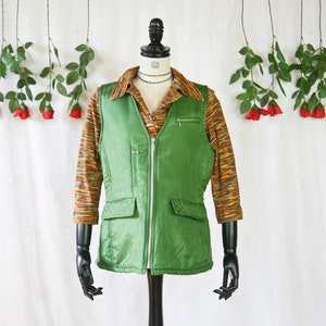 Vintage 70s 80s silk vest green M