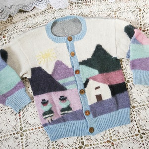 Vintage 80s 90s hand knitted cardigan pastel XS-M