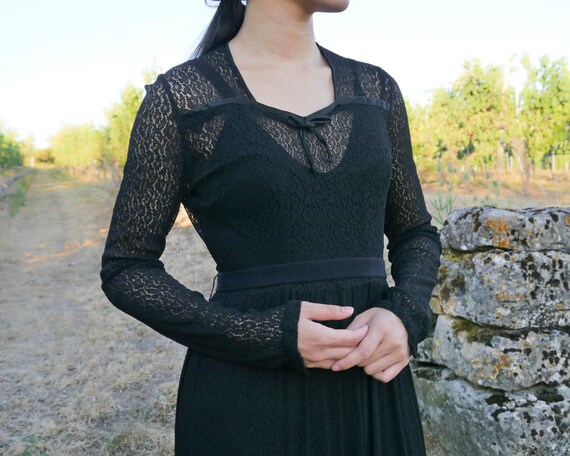 Vintage 30s 40s Black Lace Dress XS-S - image 3