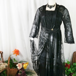 Antique 1900s Edwardian Black Dress - Rare XXL