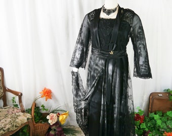 Antique 1900s Edwardian Black Dress - Rare XXL