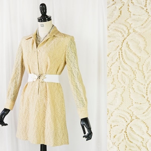 Vintage 70s beige lace mini dress S-M
