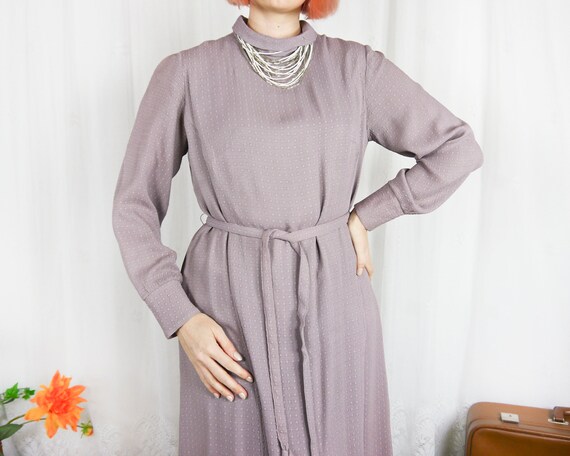 Vintage 60s 70s pale purple day dress with tie be… - image 3