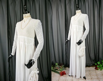 vintage années 40 robe de mariée à manches longues dentelle « Tel quel » XS