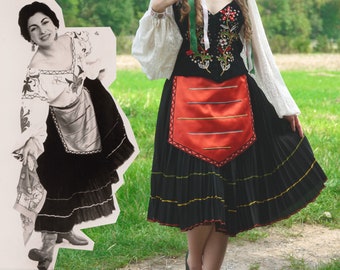 Saia plissada vintage dos anos 50 com avental 