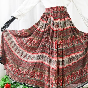 Vintage 70&#39;s Indian printed red maxi skirt L-7XL