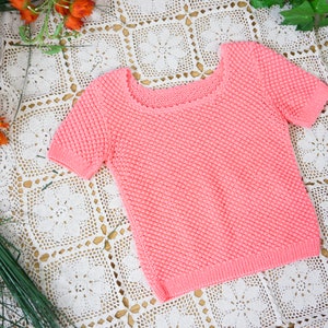 Vintage 70s Crochet T-Shirt Neon Pink XS-S