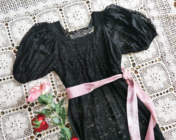 Vintage 30s 40s long black lace dress with underd… - image 9