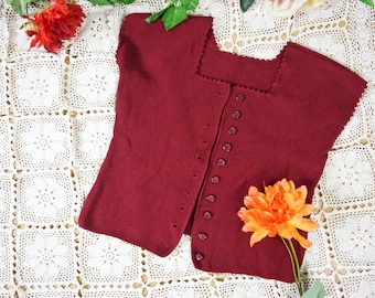 Cardigan vintage a maniche corte fatto a mano all'uncinetto rosso vino L