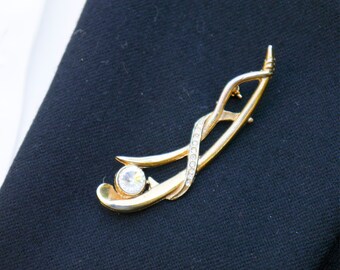 Vintage 80s Costume Jewelry Brooch Abstract with Rhinestones Pin Retro Jewelry