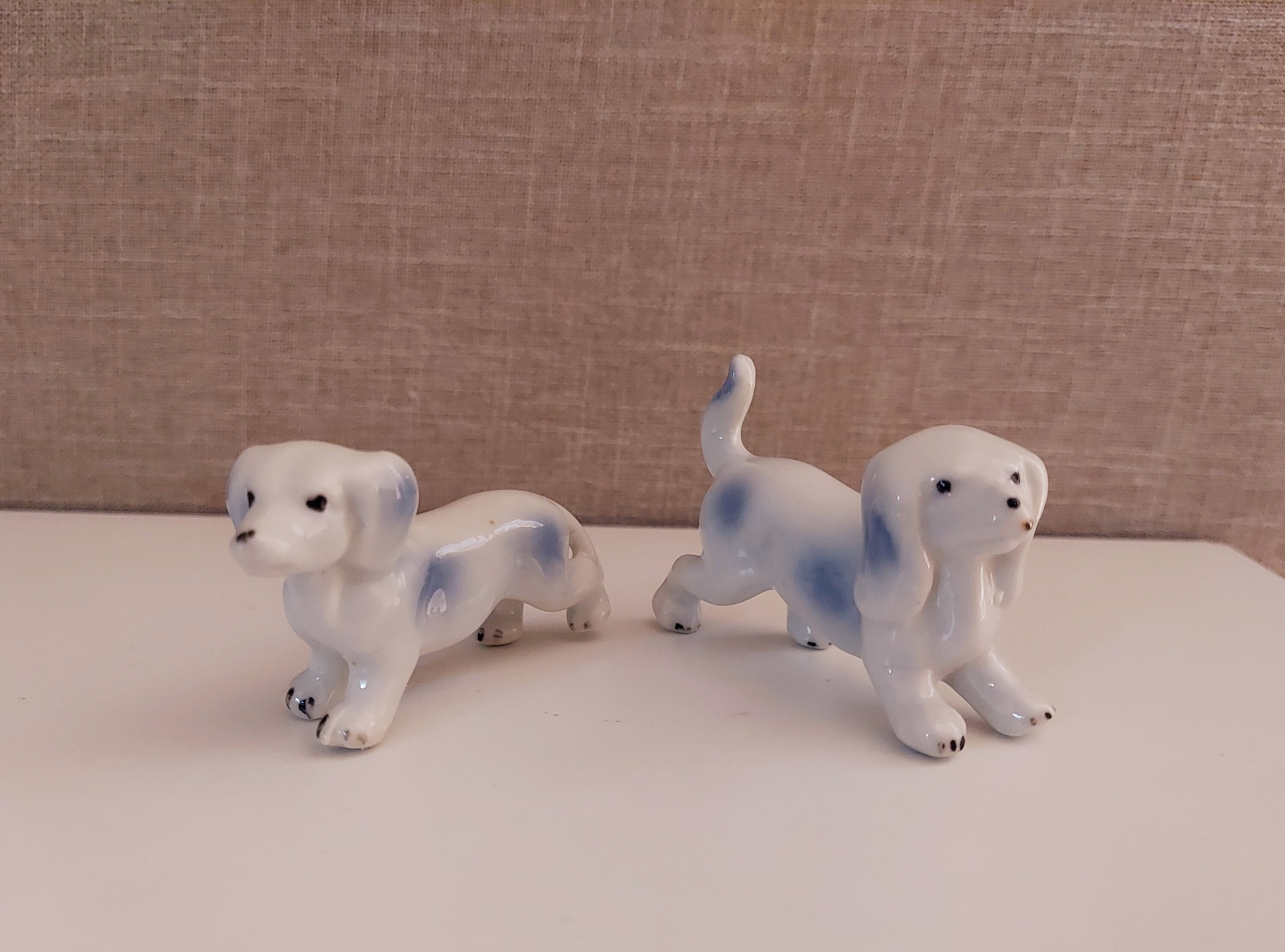 Adorable Vintage Dachshund Figurines Two Blue and White Etsy