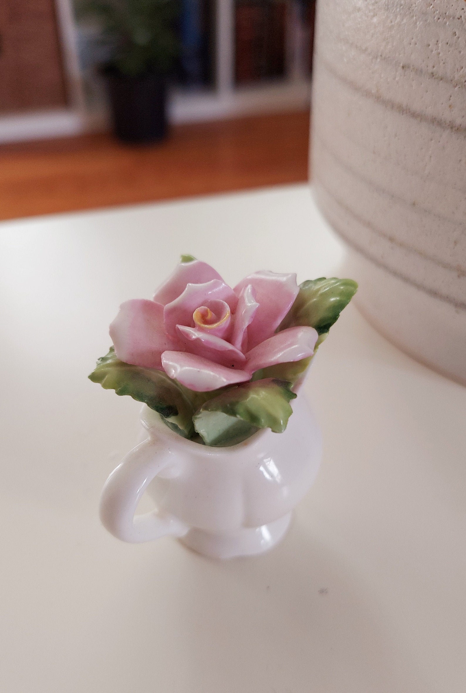 Lefton Rose Pitcher Figurine Vintage 1980s Rose Ceramic Etsy