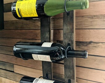 Barrel stave wine / bottle rack, 3 bottles