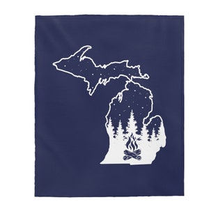 Michigan - Night - Outdoors - Camping - Hiking - Michigan State - Michigan Gift Ideas - Velveteen Plush Blanket