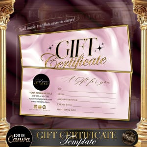 Blush Pink Gold Gift Voucher, Editable & Custom Gift Certificate Template, DIY Gift Card, Printable Salon Spa Voucher, Instant Download #3