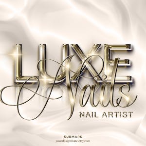 Luxury Nail Artist Logo Design, Gold Chrome LUXE Nails Logo for Beauty Business, Elegant 3D Salon Branding, Glam Script Nail Tech Logo #330