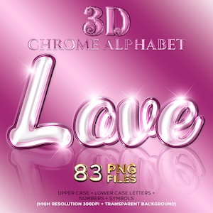 Rosa Chrom Alphabet Clip Art, 3D Luxus Metallic Buchstaben, glamouröse Alphabete, bezaubernde rosa Buchstaben, digitaler Download A-Z Alphabet #98