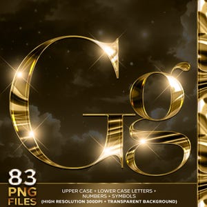 Clipart alfabeto cromato oro di lusso, lettere metalliche glamour PNG, alfabeti A-Z oro scintillante, download immediato, set di lettere eleganti n. 87