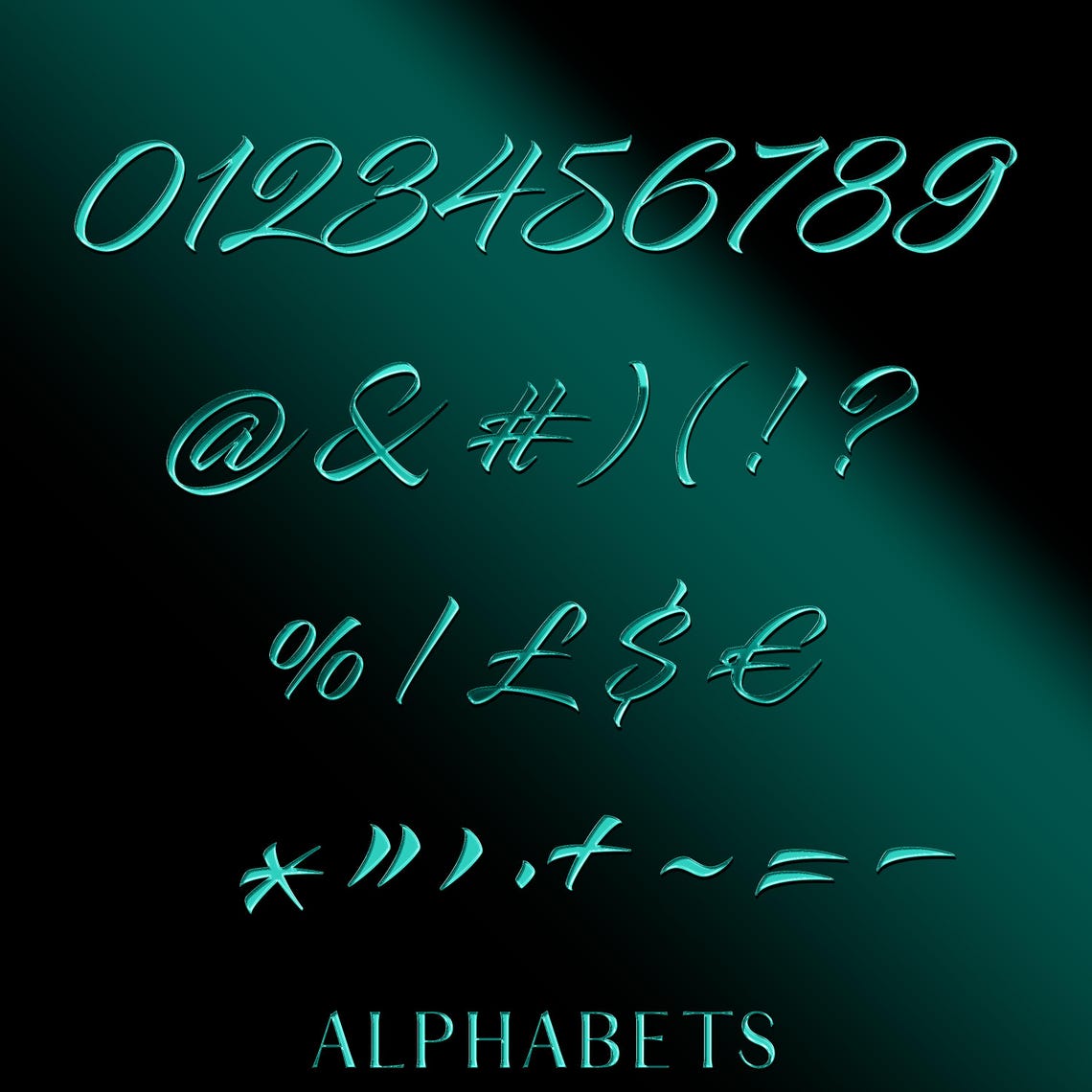 Turquoise Alphabet Letters PNG, Glossy Script Turquoise Chrome Letters ...
