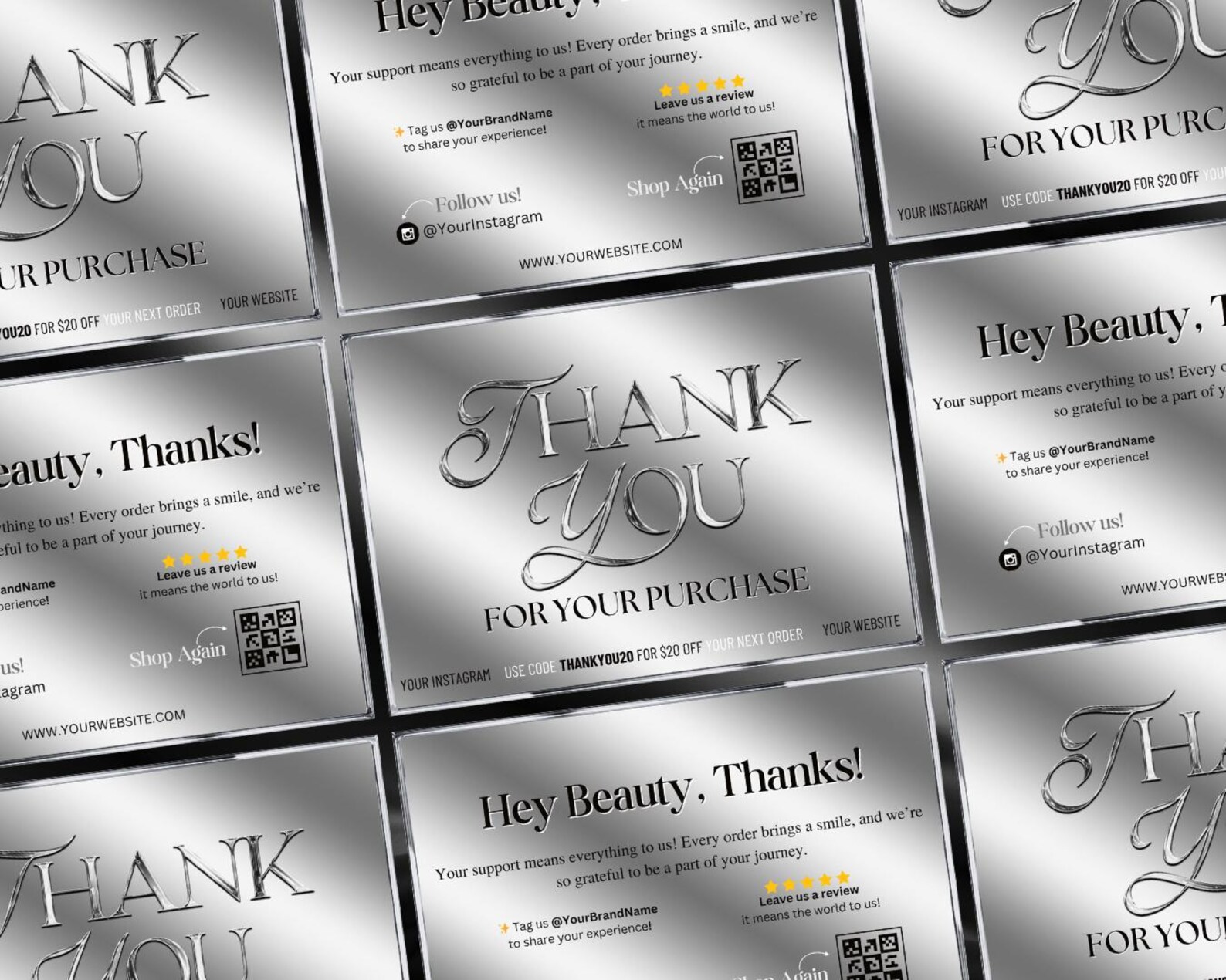 Silver Metallic Thank You Card, Luxury Silver Thank You Card Template ...