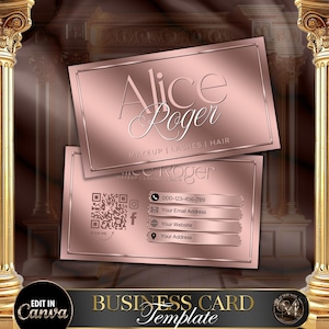Sjabloon voor visitekaartjes roségoud, bewerkbare canvaskaart, Beauty Lash Tech Card, luxe visitekaartje, kaart voor moderne kapsalon #10