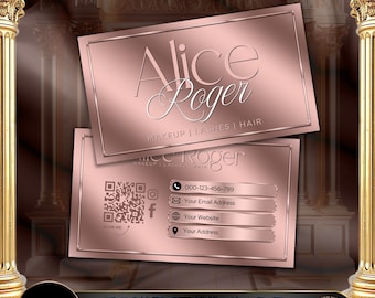 Plantilla de tarjeta de presentación en oro rosa, tarjeta de Canva editable, tarjeta de tecnología de pestañas, tarjeta de visita de lujo, tarjeta de peluquería moderna n.° 10