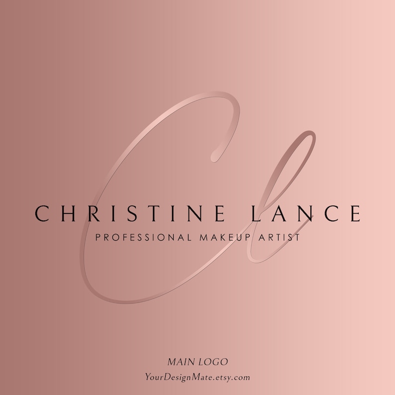 May include: A rose gold logo design for a makeup artist named Christine Lance. The logo features a stylized cursive letter "C" with a gradient effect. The text "Christine Lance" and "Professional Makeup Artist" is displayed below the logo.