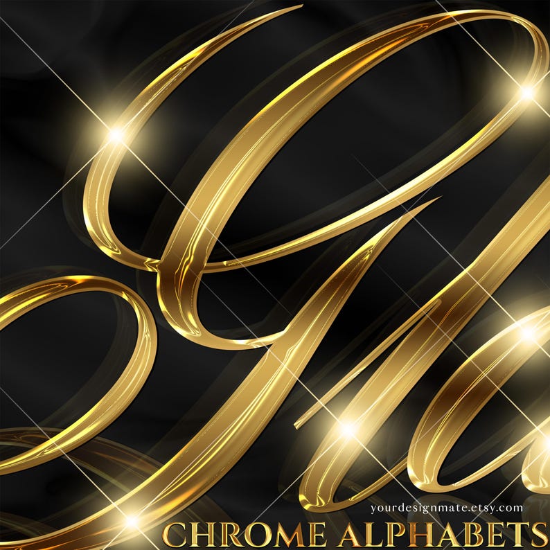 Gold Chrome Alphabet PNG, Gold Foil Script Letters A-Z, Metallic Liquid ...