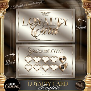 Gold Loyalty Card Template for Canva, Editable Client Rewards Card ...