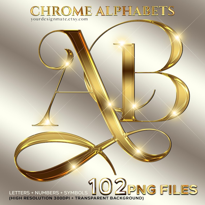Chrome Gold Alphabet Clipart | 3D Metallic Letters PNG | Luxury Shiny ...