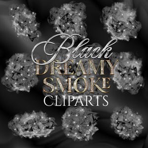 Schwarzer Rauch Clipart, verträumter funkelnder Rauch PNG, Overlay mit dunkler Glitzertinte, mystisches abstraktes Hauchdesign, Glam Black Cloud Effekt #2
