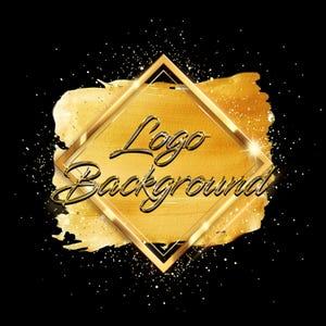 Gold Watercolor Logo Background, Luxury Glitter Gold Frame, Modern Digital Backdrop PNG, Sparkling Logo Template, Gold Brush Stroke Design