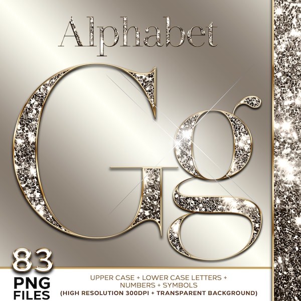 Champagne Gold Alphabet PNG, Glitter Alphabet Clipart, Diamond Alphabet PNG, Bling Alphabet, Sparkling Gold Foil Letters, Luxury, Digital #2