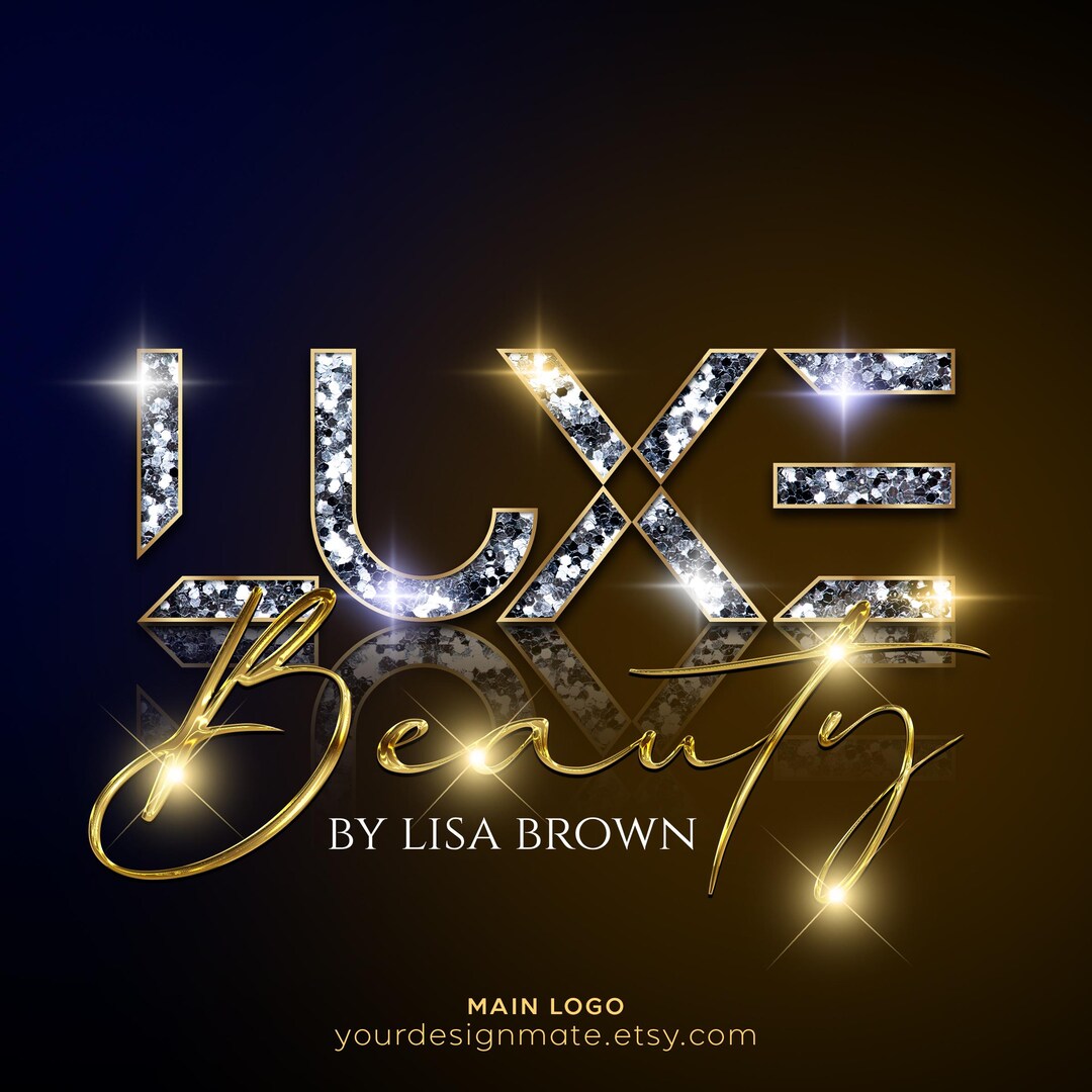 Luxury Beauty Logo Design Glitter Effect, Silver & Gold Chrome Branding ...
