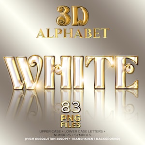 Alfabeto en lámina blanca, letras con brillo cromado 3D, fuente PNG con globos elegantes, letras blancas brillantes, descarga digital del alfabeto A-Z n.° 92