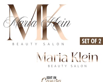 May include: A gold and rose gold logo design for a beauty salon called "Maria Klein Beauty Salon". The logo features the initials "MK" in a bold, stylized font.