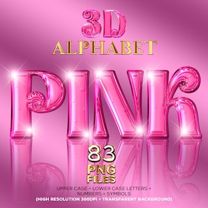 Clipart alphabet feuille rose, lettres chromées scintillantes 3D, lettres feuille rose, police ballon PNG, lettres scintillantes glam, téléchargement numérique, AZ #83