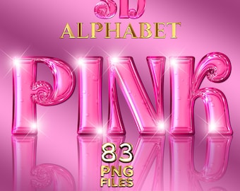 Pink Foil Alphabet Clip Art, 3D Glitter Chrome Letters, Pink Foil Letters, Balloon Font PNG, Glam Sparkle Letters, Digital Download, A-Z #83