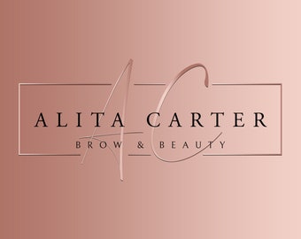 Rose Gold logo, Beauty Logo, Elegant logo, brow beauty logo, lash artist logo, lash tech logo, minimal logo, rectangle logo, Nails logo #17