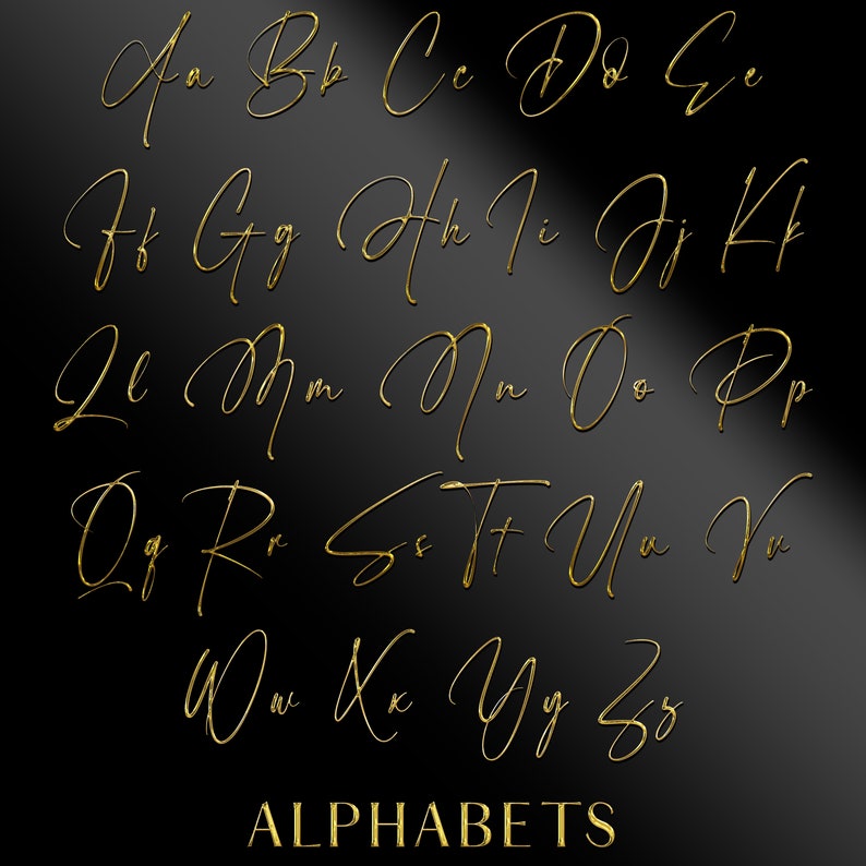Gold Chrome Alphabet, Gold Alphabet PNG, Script, Metallic Letters, Gold ...