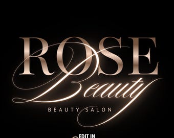 Luxury Rose Gold Beauty Logo Canva Template | DIY Beauty Salon Logo | Elegant Script Branding | Editable Logo for Lash Hair Nail Artist #41