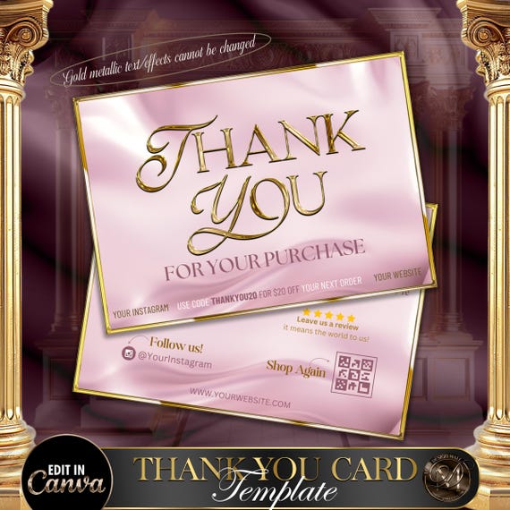 Editable Thank You Card, Pink Gold Thank You Card, DIY Thank You Card Template, Lash Tech Thank You, Hair Stylist Card, Instant Download #3