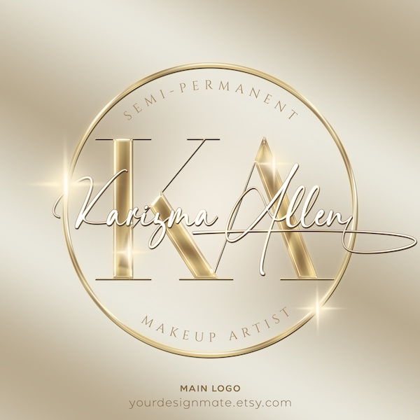 Logotipo de belleza, logotipo dorado y beige, logotipo de lujo, logotipo de maquillaje, logotipo de cosméticos, logotipo de cuidado de la piel, logotipo prediseñado, logotipo de extensiones de cabello, logotipo de pestañas n.° 193