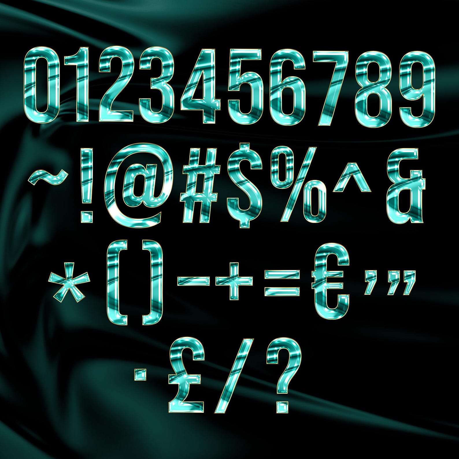 Chrome Letter PNG, Metallic Alphabet Bundle, Teal 3D Font, Luxury Logo ...