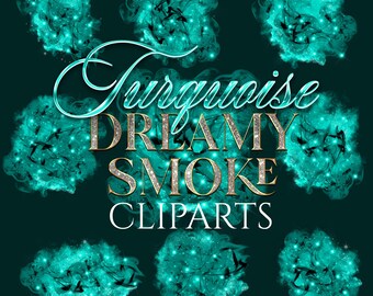 Turquoise Dreamy Smoke Clipart, Sparkly Teal Smoke Overlays, Glitter Smoke PNG, Fantasy Magic Smoke Effect, Digital Download, Teal Ink #7