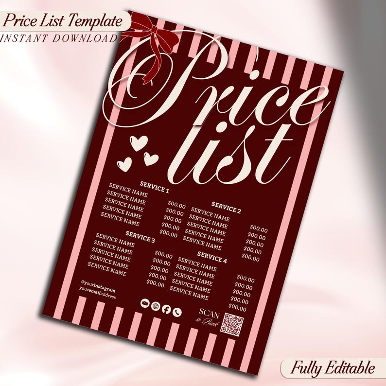 Price List Text Price List Template Canva, Editable Service Menu, Business Pricing ...
