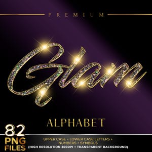 Alfabeto glitterato PNG, lettere scintillanti, glitter premium, download digitale dalla A alla Z, lettere glitterate glamour, testo glitterato elegante #63