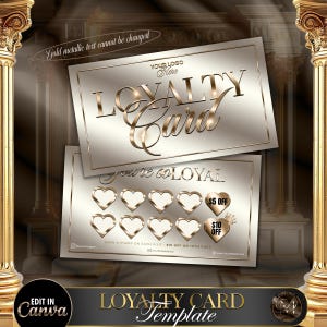 Mall för guldfärgat lojalitetskort för Canva, redigerbart kundbelöningskort, lojalitetskort för skönhetsstämpel, utskrivbart VIP-kort, lojalitetsprogram för salong #12