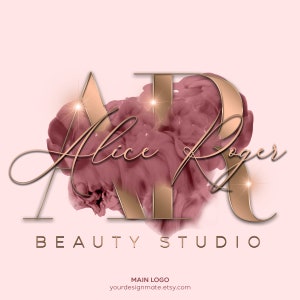 May include: A gold and rose-colored logo design for a beauty studio. The logo features the letters "AR" with the name "Alice Roger" written in cursive script and the words "Beauty Studio" below.