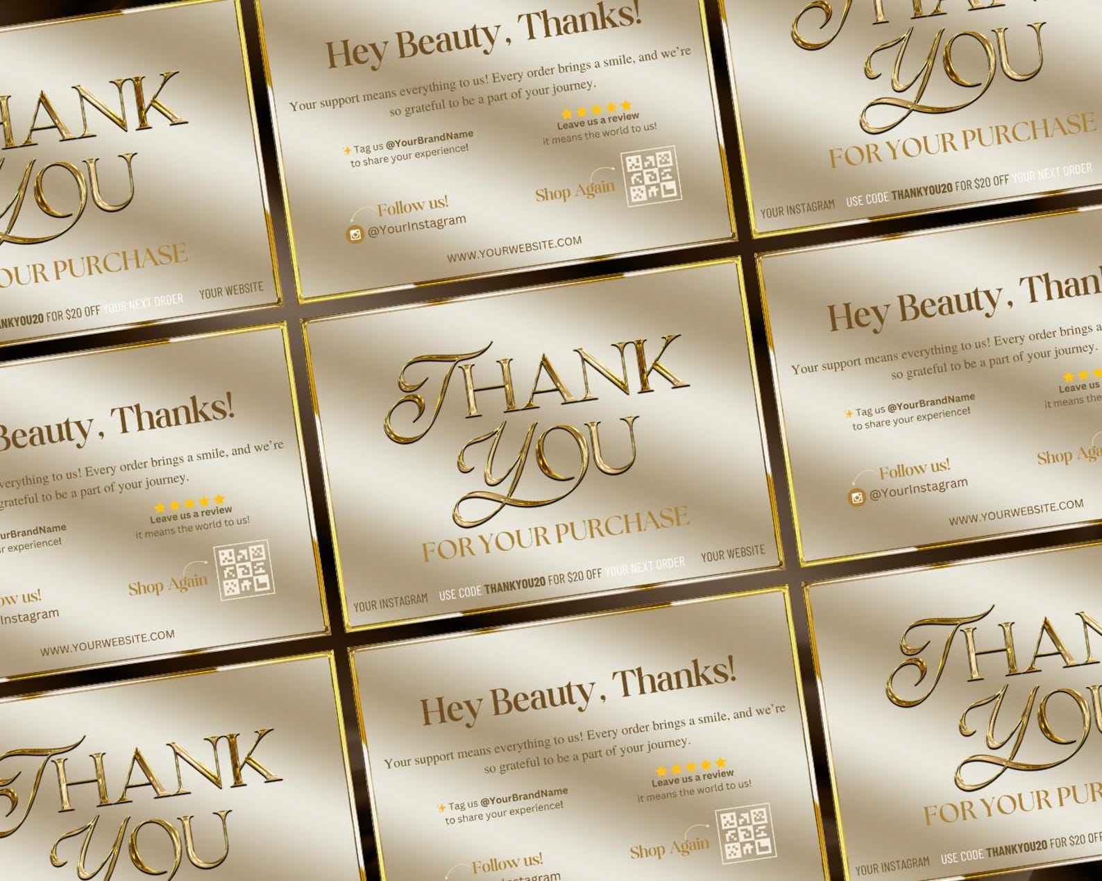 Luxury Gold Thank You Card Template, Gold Metallic Thank You Card ...